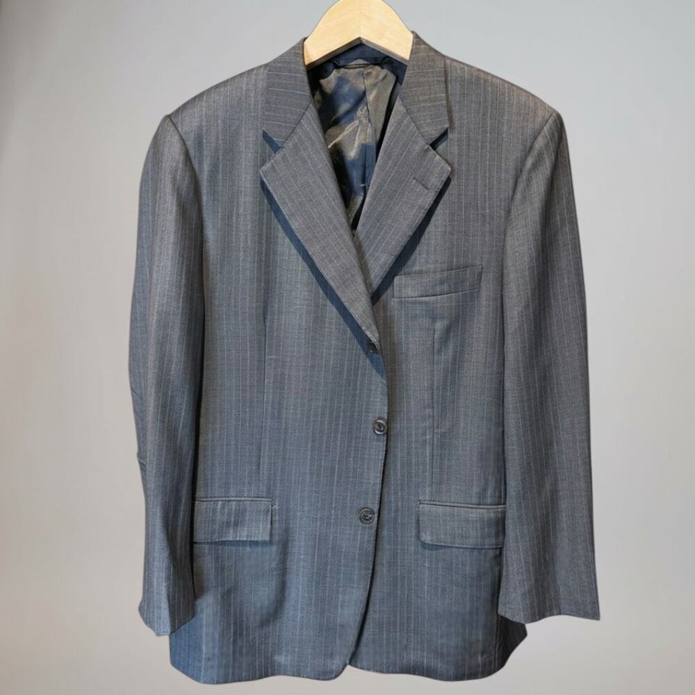Hickey Freeman Customized 44R 38x27 Gray Ice Blue Multi-Stripe Suit 3/2 Roll - Picture 6 of 16